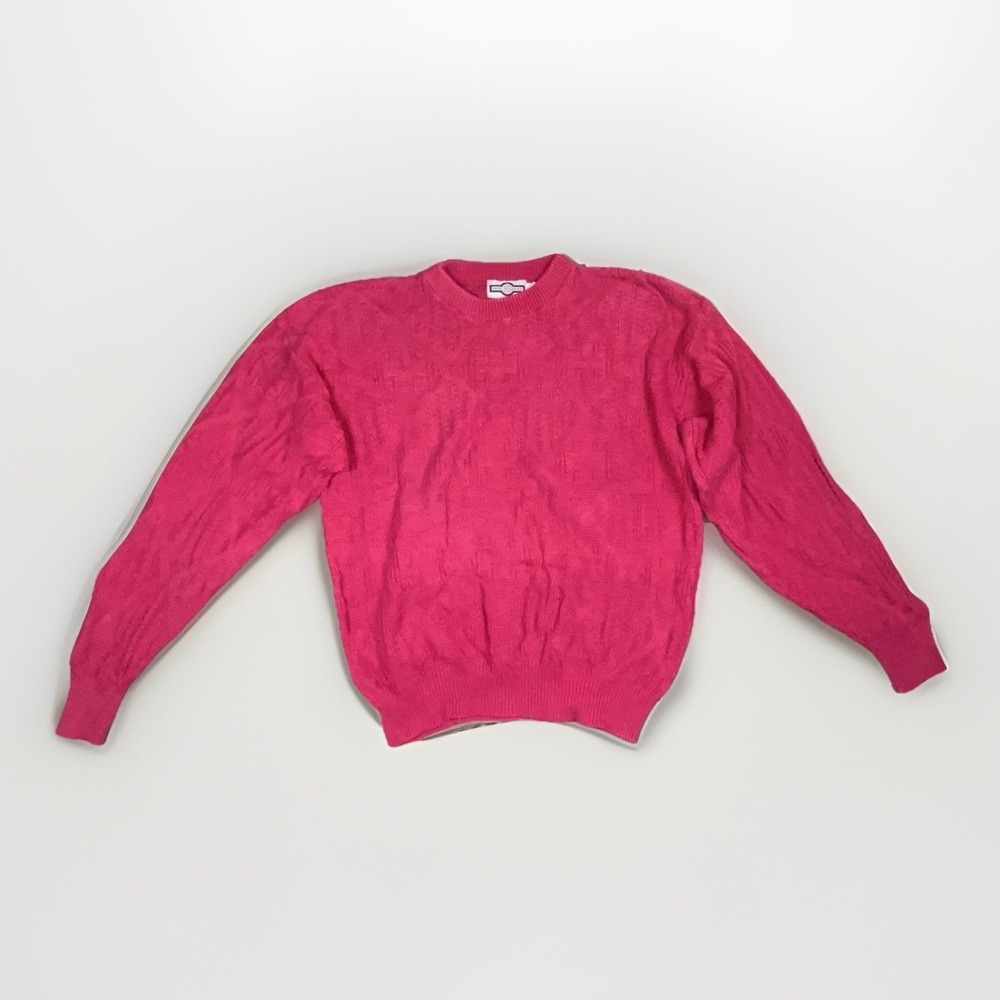 Vintage Made In USA Gulf Traders Unisex L Pink Diamond Knit Sweater
